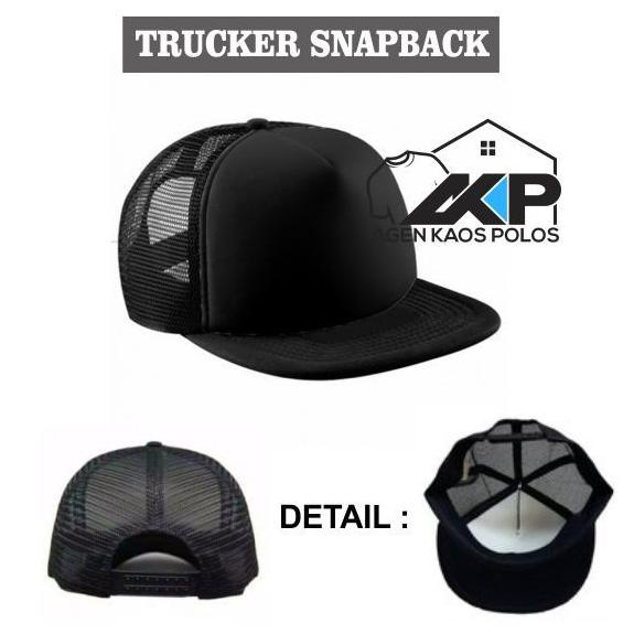 ORIGINAL% BEST PROMO Topi Trucker SNAPBACK Jaring Polos Lidah Lurus FULL HITAM