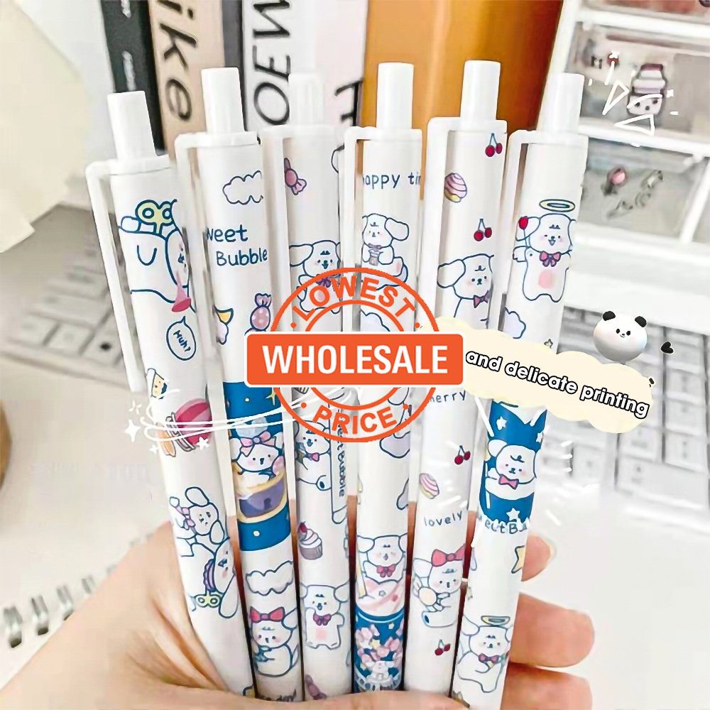 [Harga Grosir] [Warna Random] 0.5mm Lovely Hello White Tulisan Pena Netral Halus Press Type Hitam Pena Netral Siswa Kartun Lucu Gel Pen Perlengkapan Alat Tulis Kantor Sekolah