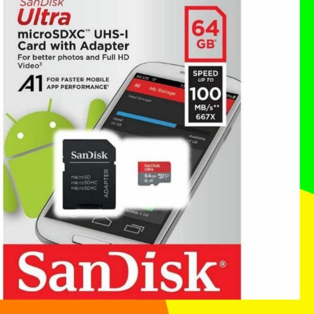 ➪ Memori Card Sandisk Free Adapter / Mmc MicroSD 64GB Class 10 Speed Up 100MB/s ☺