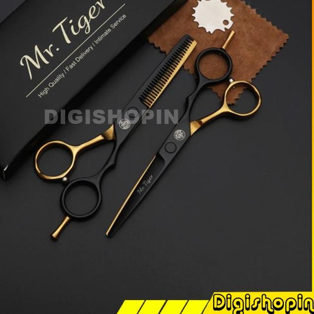 ☎ MrTiger Gunting Rambut Professional 6 Inch 2 PCS with Comb+Knife / Gunting Cukur Mr Tiger Rambut S