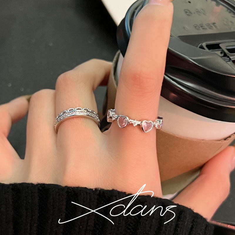 Fashion Cincin Berlian Merah Muda Pembukaan Hati Dapat Disesuaikan Rings Untuk Aksesoris Perhiasan Wanita