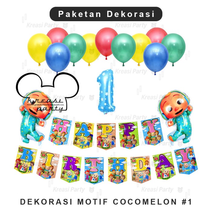 Paket Dekorasi Ultah Tema Cocomelon #1 / Dekorasi Ultah Cocomelon Biru
