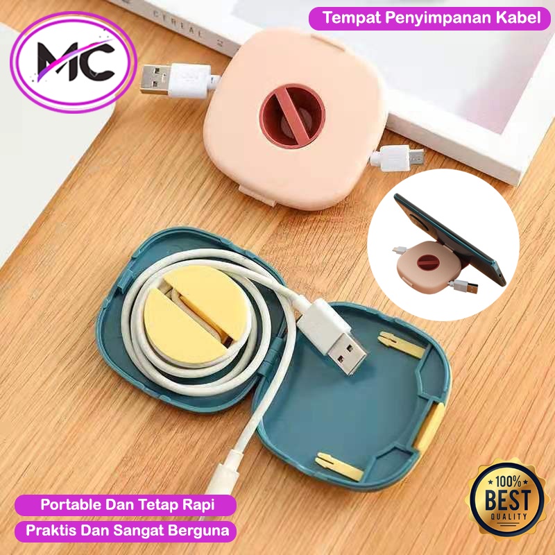 Tempat Kabel Charger Kotak Penggulung Headset Penyimpanan Kabel Data Holder Standing HP Kotak Organizer Gulingan Kabel