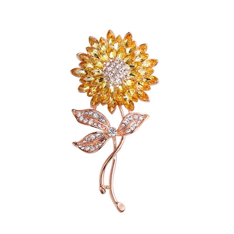 Korea Gaya Ledakan Bersinar Bunga Matahari Kristal Bros Berlian Imitasi Sun Flower Brooch Aksesoris Populer