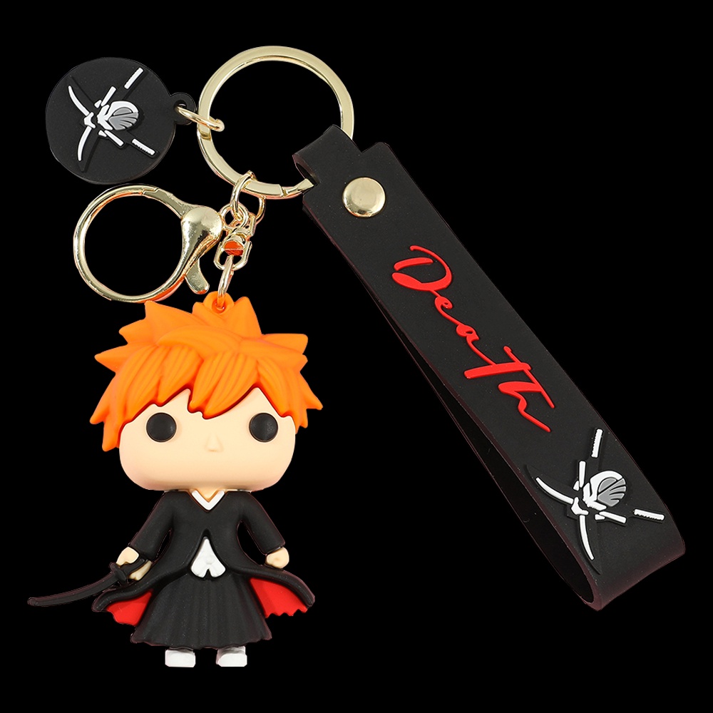 Anime BLEACH Silikon Gantungan Kunci Kartun Kurosaki Ichigo Cosplay Keyring Untuk Pria Mobil Liontin Charms Accessorie