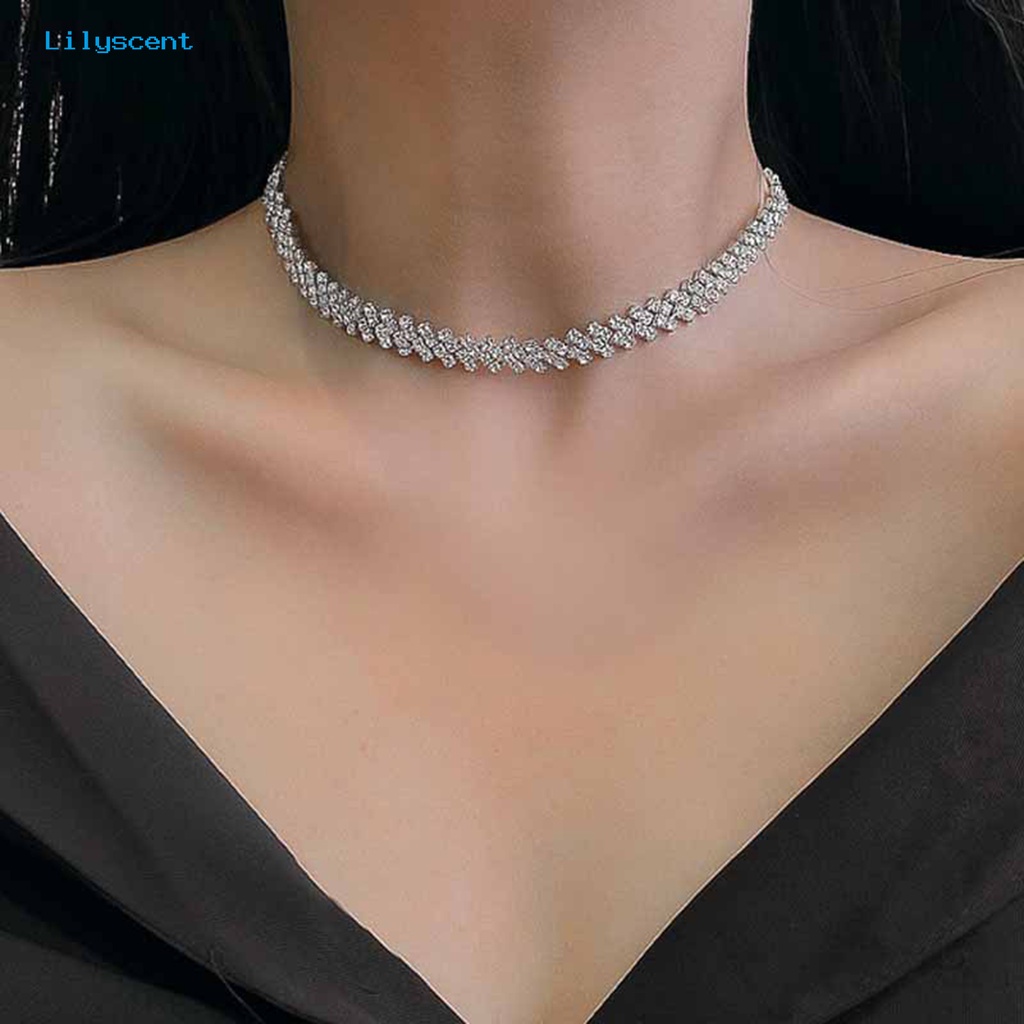 [LS] Rantai Klavikula Geometris Electroplating Temperamen Adjustable Extension Chain Dekorasi Hadiah Wanita Penuh Berlian Imitasi Choker Kalung Fashion Perhiasan Untuk Perjamuan