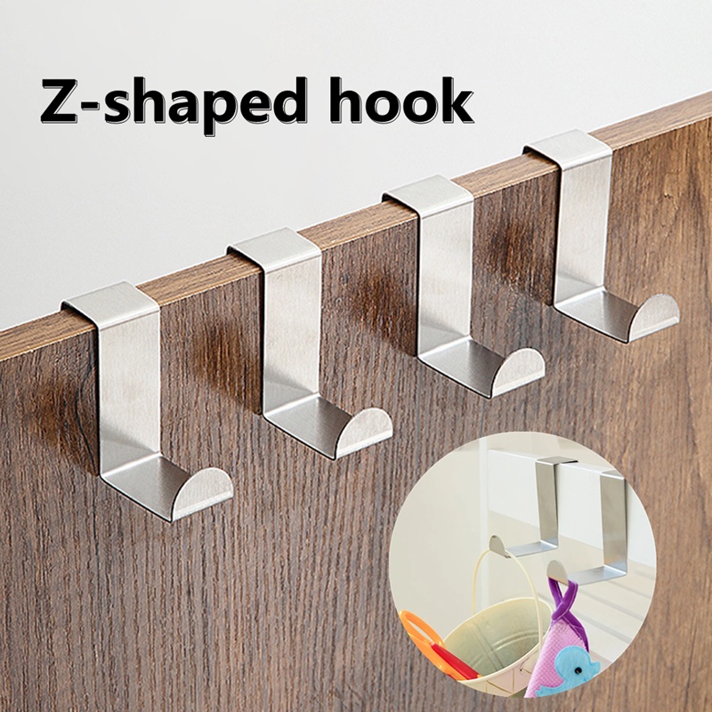 2pcs Tahan Lama Z-Berbentuk Stainless Steel Kabinet Kait Pintu Belakang Pemegang Rak Penyimpanan Gantungan Kunci Jas Desktop Laci Organizer Aksesoris Rumah