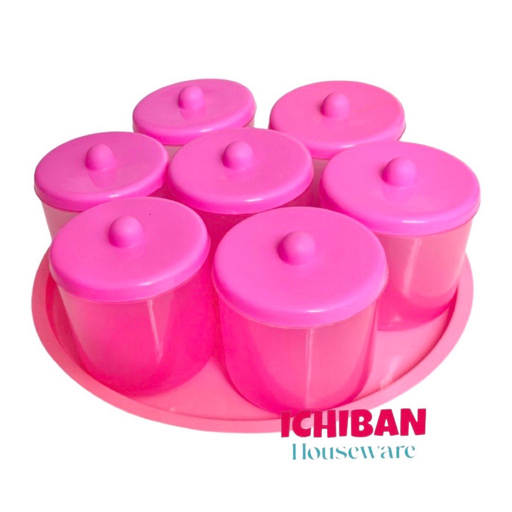Toples Set Lebaran 7 pcs / Toples Nampan Loyang Plastik Bulat 7 biji / Toples Lebaran / Toples Jajan