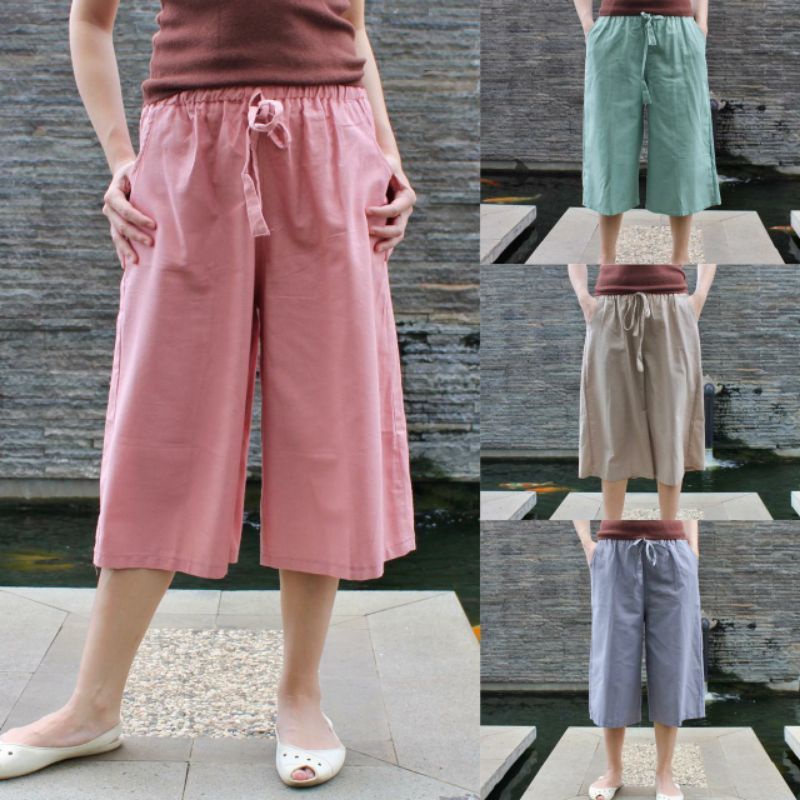 Celana 7/8 Katun Rami Santai Pinggang Karet