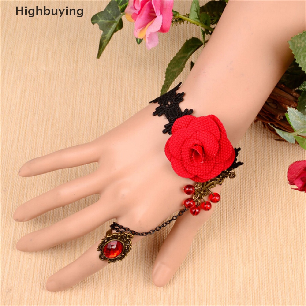 Hbid Fashion Gothic Lolita Retro Vintage Bunga Vampir Jumbai Mawar Renda Gelang Glory