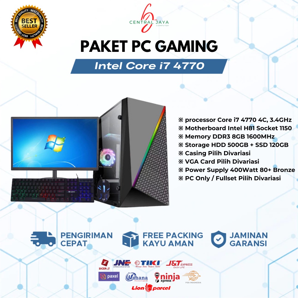 PC Gaming Fullset Core i7 4770 Ram 8GB HDD 500GB GTX 750 Ti 4GB + Monitor 19 Inch Keyboard Mouse komputer murah full set desktop pc rakitan