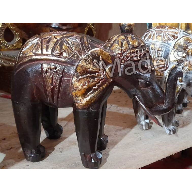 Patung kayu gajah berdiri 20cm warna ukiran handmade bali