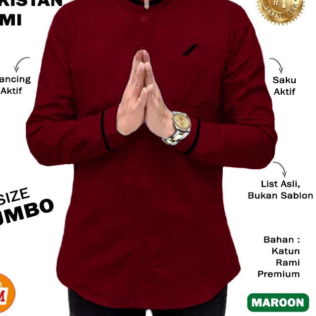 ◊ LM    Baju Pria Muslim KOKO RAJA PAKISTAN RAMI Lengan Panjang Size JUMBO Bahan Katun TERBARU ➮