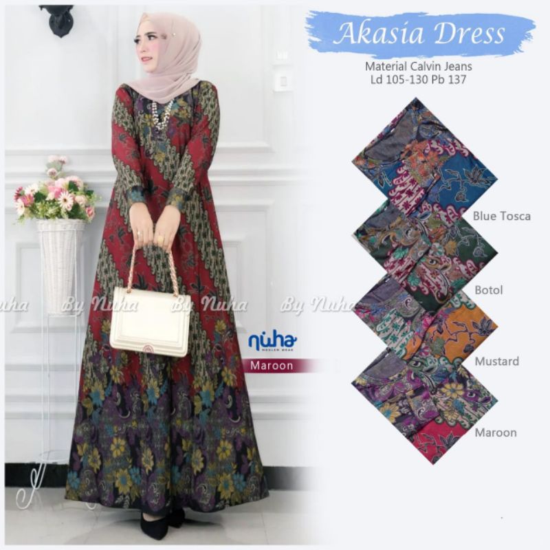 BAJU GAMIS BATIK JUMBO XXL -XXXL AKASIA DRESS BY NUHA CALVIN JEANS LD 105 MELAR SAMPAI 130 PB 137 OR