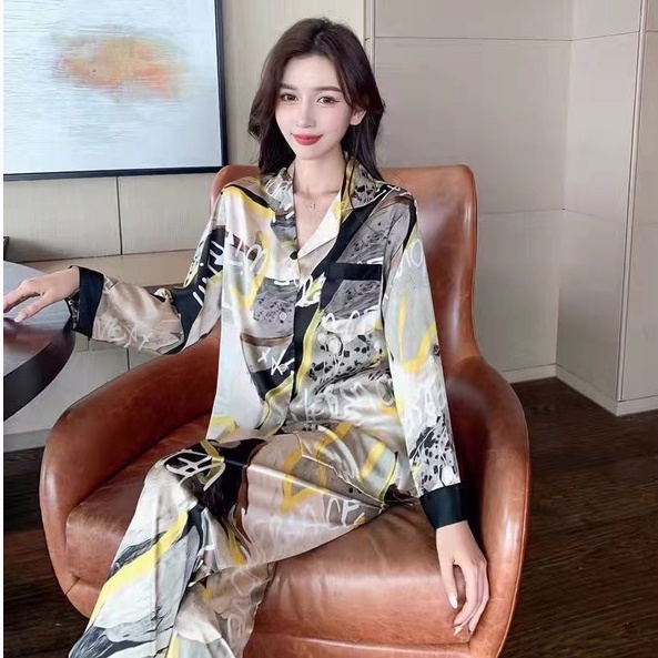 2023 Simulasi Baru Piyama/Ladies Ice Silk Long -sleeved Suit Temperamen Home Service