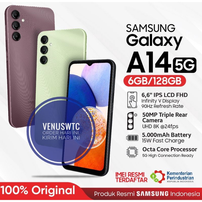 Samsung galaxy A14 5G 6/128  garansi resmi samsung (termasuk kepala charger original)
