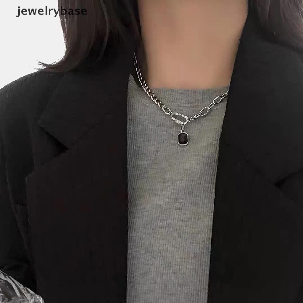 [jewelrybase] Kalung Permata Hitam Wanita Kalung Pengantin Tidak Teratur Rantai Kualitas Tinggi Liontin Perhiasan Warna Perak Trendi Kpop Kerah Logam Butik