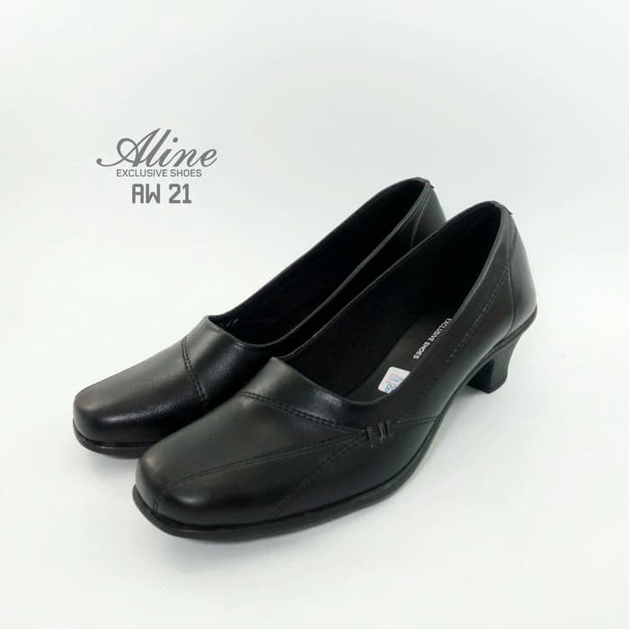 Aline Sepatu Pantofel Wanita Hak 5 Cm Pump Big / Chunky Heels Hitam Formal Guru Kantor Kerja AW21