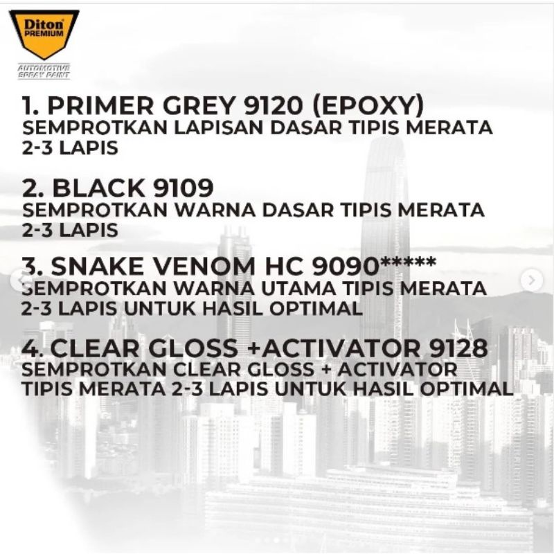 Pilok Cat Diton Premium Paket Lengkap 3 Klg Snake Venom 9090 Black 9109 Clear Glossy 9128 400cc Pilox Cat Semprot Diton Spray Paint