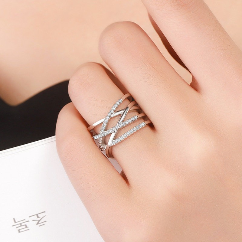 Cincin Ekor Multi Lingkaran Aksen Berlian | Cincin Salib Multi Lingkaran Bahan Titanium Steel | Kotak Penyimpanan Bahan Stainless Steel | Kotak Hadiah Untuk Hadiah