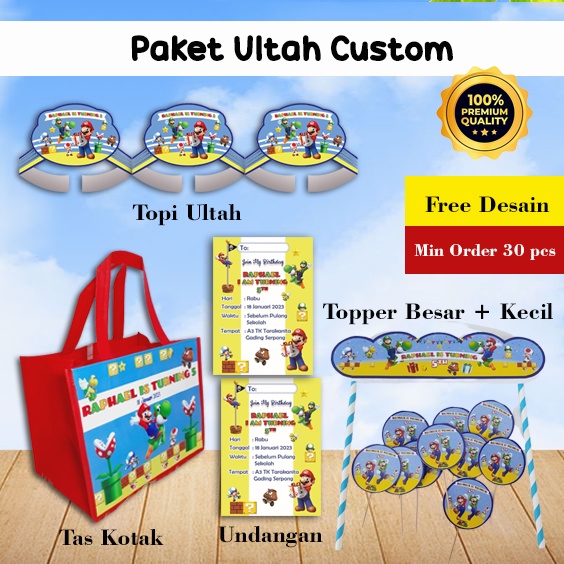 

Paket Ulang Tahun Tema Mario Bross Custom Desain