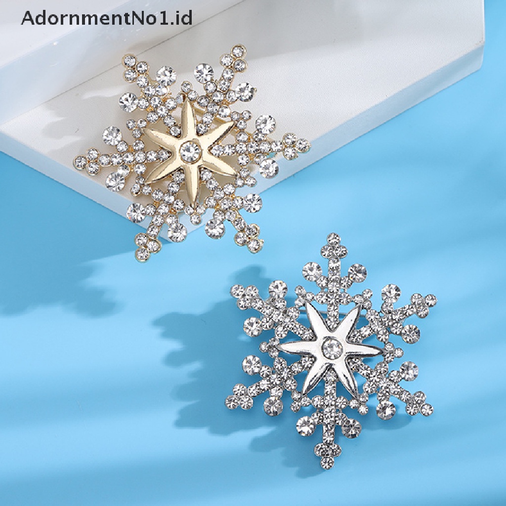 [AdornmentNo1] Fashion Pin Menawan Kristal Berlian Imitasi Bros Natal Snowflake Bros Natal Bros Hadiah [ID]