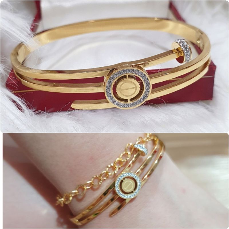 Gelang Titanium Asli Gold Premium Quality Anti karat Stainless Steel ori Gt-0137