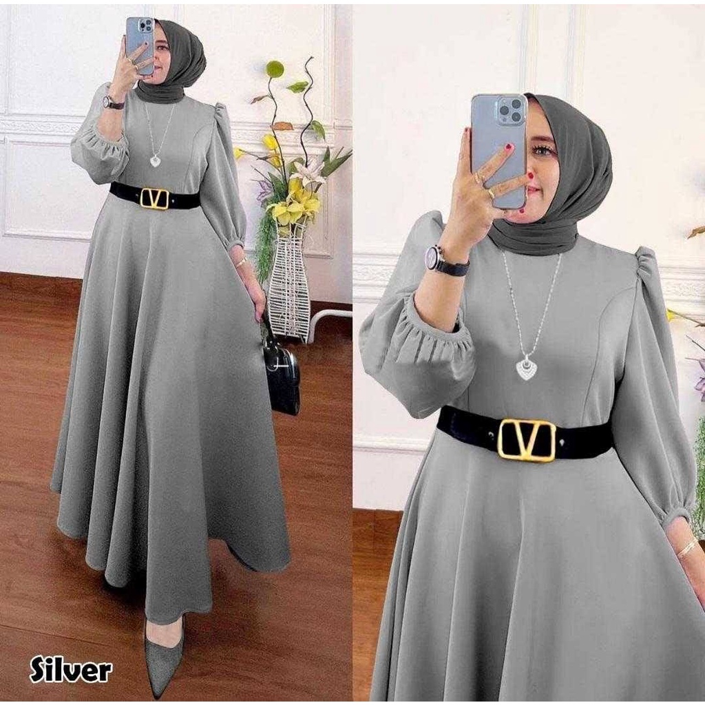 ELDE 12 - Maxi Sephora Dress Terusan Bahan Scuba Import Tebal + Belt Sesuai Foto