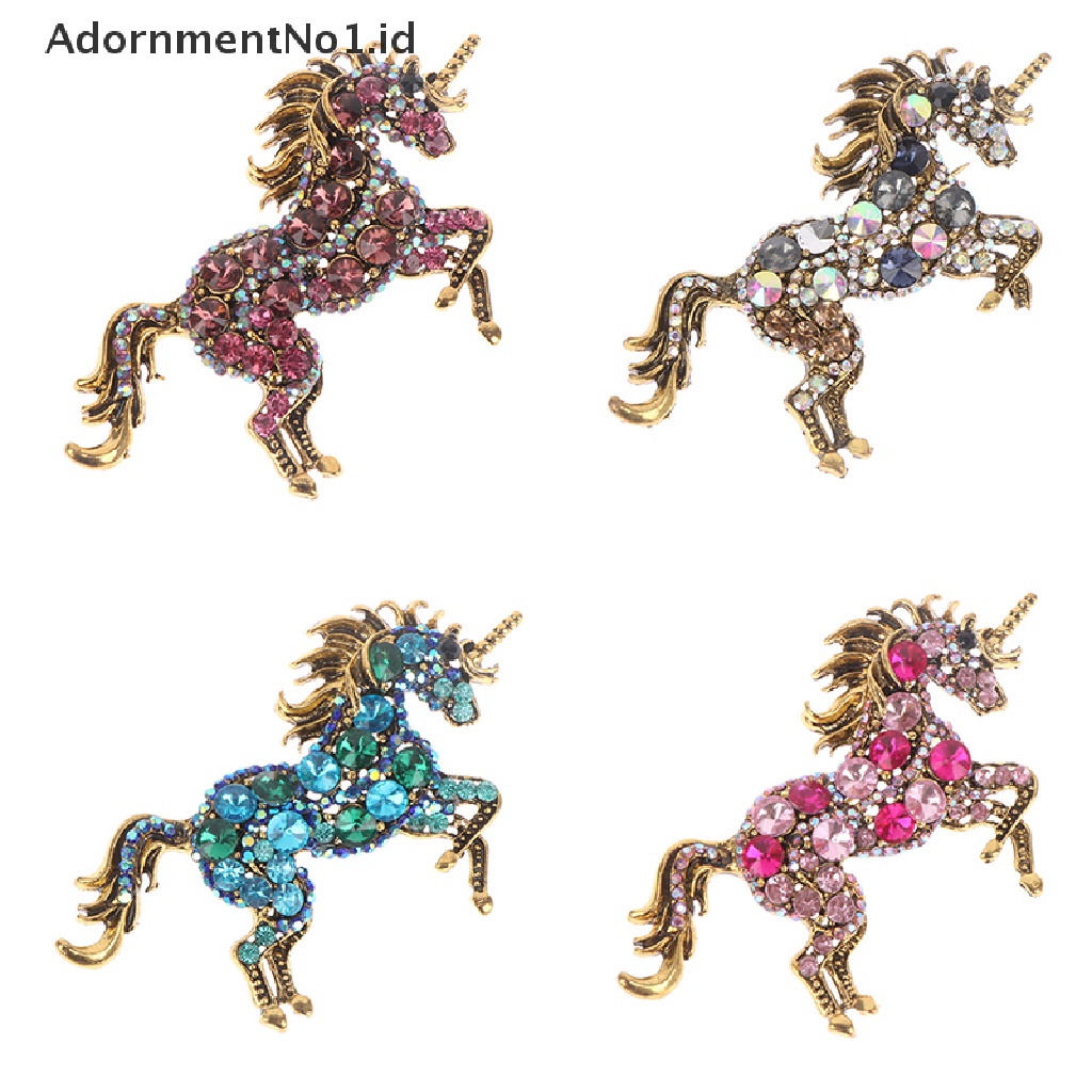 [AdornmentNo1] Berlian Imitasi Unicorn Bros Wanita Paduan Kuda Hewan Pernikahan Perjamuan Bros Hadiah Kristal Galloping Horse Brooch Disabit Vintage Korsase [ID]