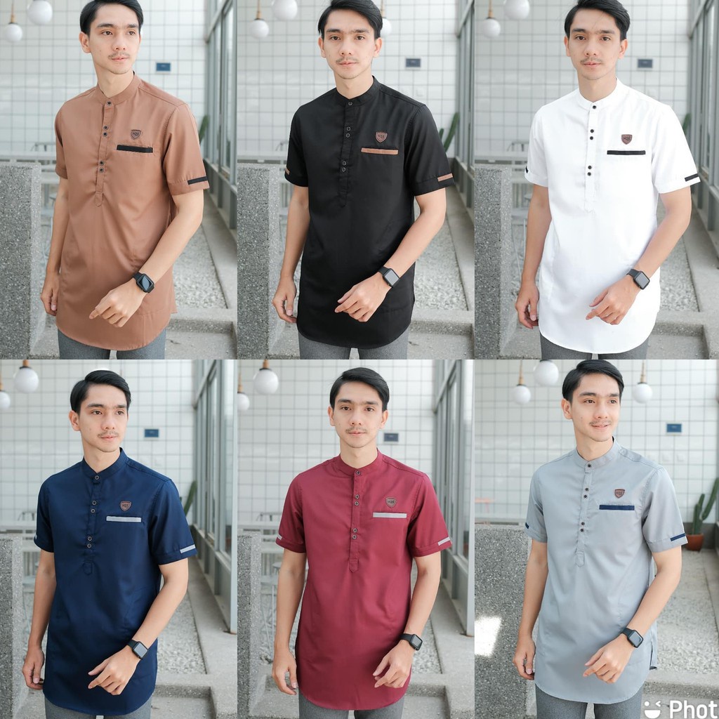 Baju Lebaran Pria Lengan Pendek baju Koko Kurta Dewasa Lengan Pendek Adem Serap Bisa Cod pakaian Muslim