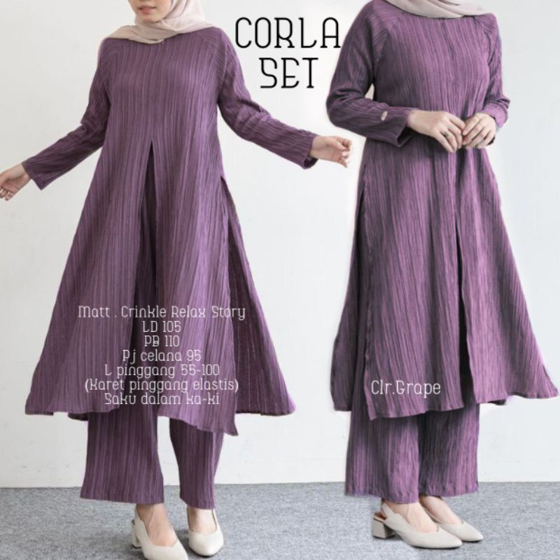 AB CORLA SET  / SETELAN CRINKLE RELAX STORY LD105 / SET CELANA POLOS CASUAL TERBARU / OUTFIT MUSLIMA