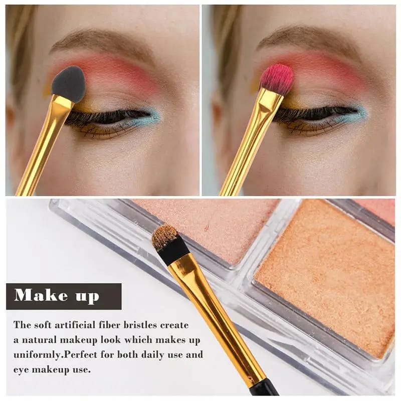 Make Up Brush Eyeshadow Double And Blending 2in1 Gold Eye Makeup Tool F948