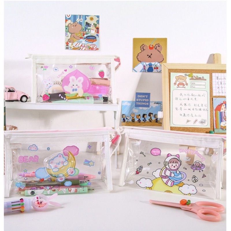 TAS MAKE UP KOTAK PENSIL TAS SERBAGUNA PVC KAWAII POLOS RT08