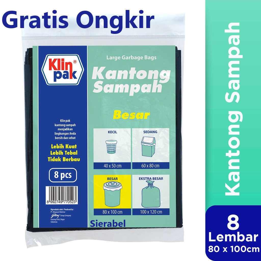 KLINPAK Plastik Kantong Sampah Besar 80cm X 100cm Isi 8 lembar