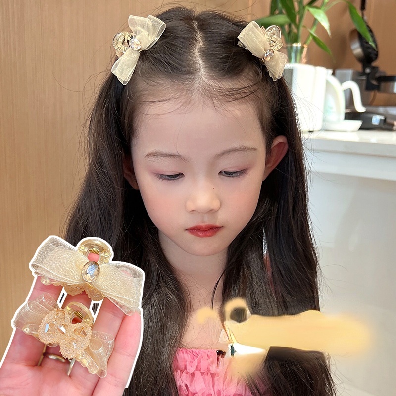 2023korea Fashion Busur Kecil Gores Jala Berlian Imitasi Klip Kecil Temperamen Banghai Klip Aksesoris
