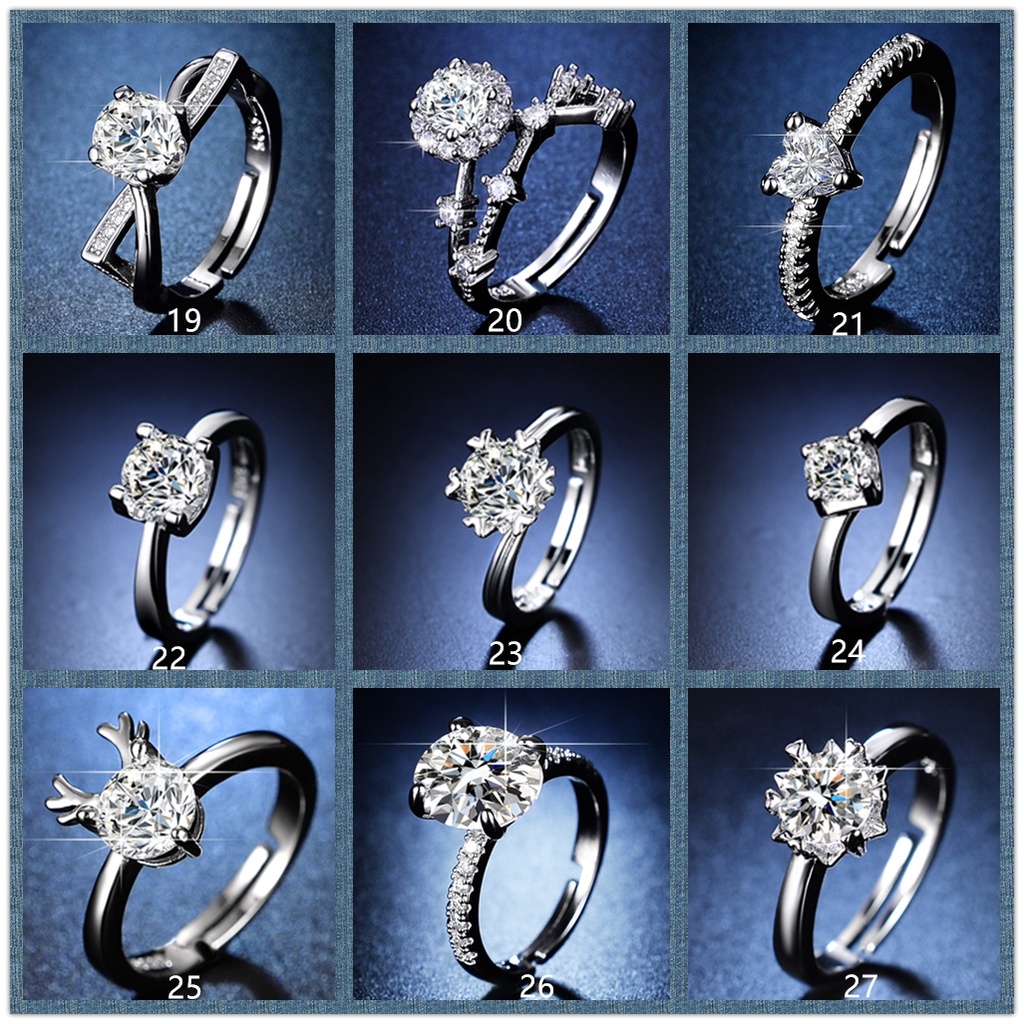 Goldkingdom Aksesoris Perhiasan Fashion Ready Stock 50desain Perak S925 Cincin Cincin Asli Perak Perempuan Wanita Lapis Emas Berlian Zamrud Adjustable Rings