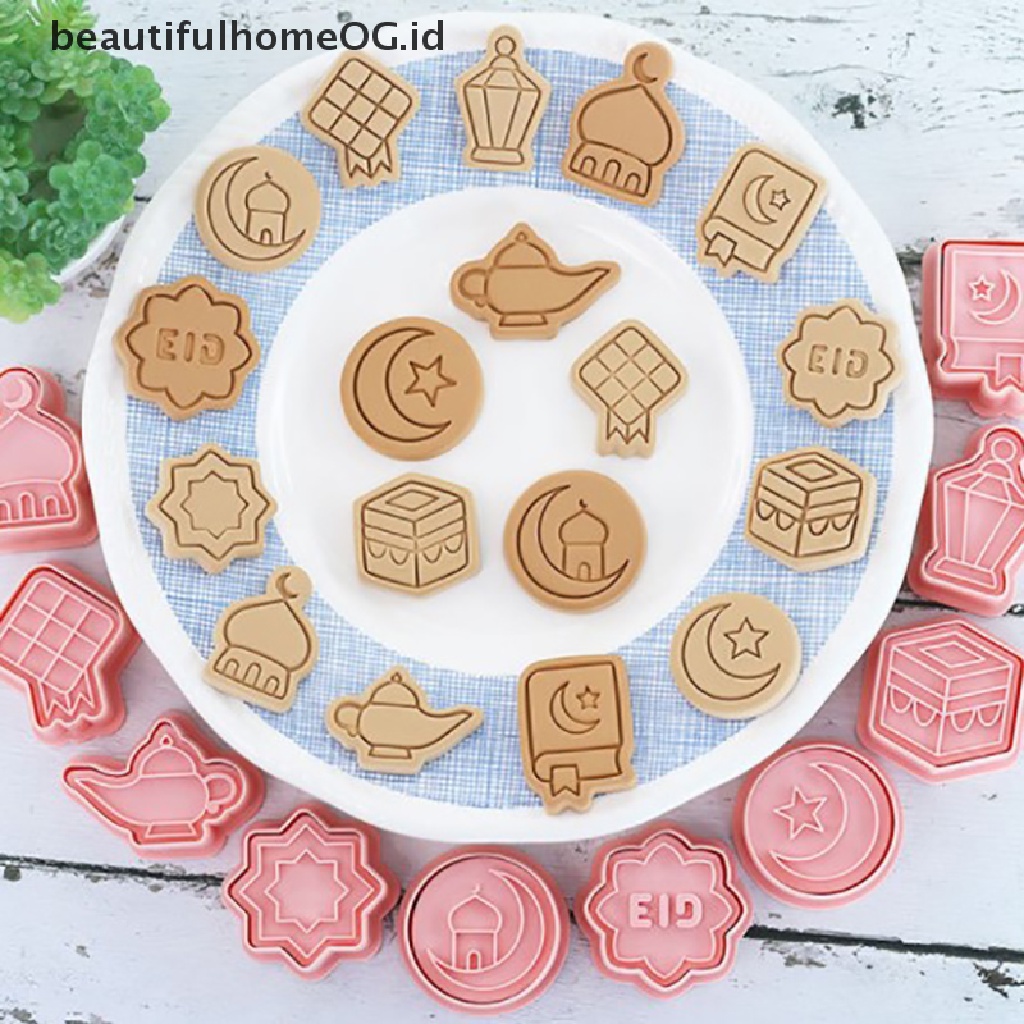 // Beautifulhomeog.id// 8/10pcs Cetakan Biskuit Eid Mubarak Dekorasi Ramadhan Kareem Cookie Cutter Set **