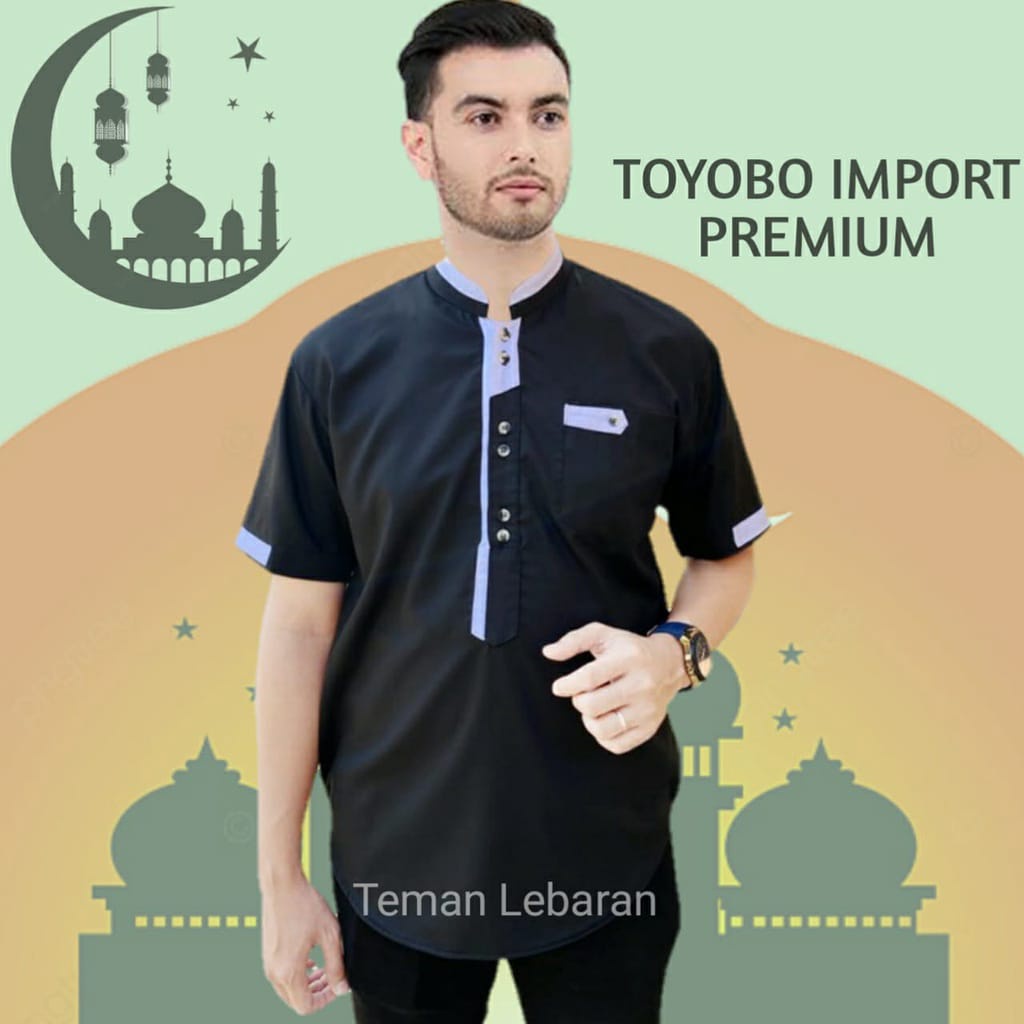 Baju Koko Pria Dewasa Lengan Pendek Muslim Kurta Pria Muslim Katun Toyobo Premium Murah Terbaru BERKANCING NAVYY Premiummm