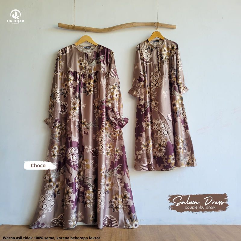 READY COUPLE IBU DAN ANAK SALWA DRESS DIOR SILK ORI MEWAH GAMIS MEWAH TERBARU MOTIF