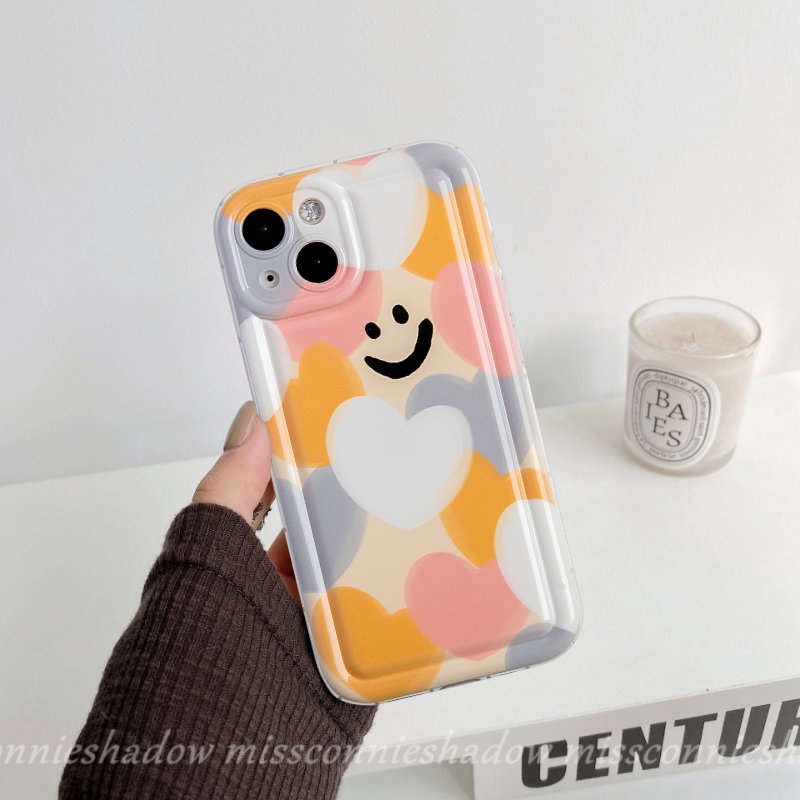 Case Cinta Hati Warna-Warni Kompatibel Untuk IPhone 14 Pro Max XR 6 6S 78 Plus X XS Max 11 13 12 Pro Max Kartun Indah Smiley Shockproof Airbag Lembut TPU Silicon Back Cover