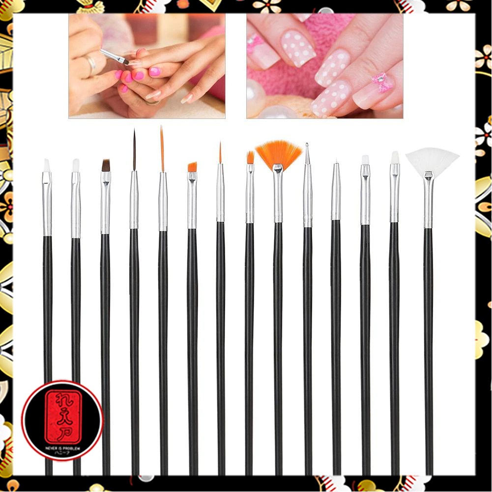 NelBeauty Brush Kutek Kuku Pro Nail Art Dotting Tools 15 PCS - N1800 - Black