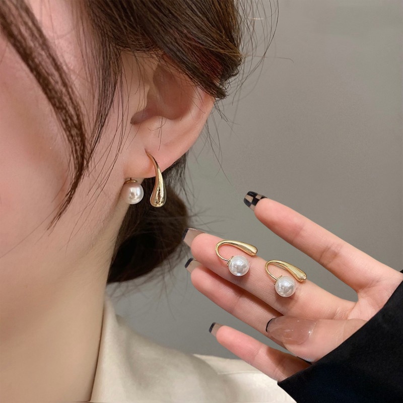 Anting Mutiara Bentuk Tetesan Air Vintage Warna Emas Untuk Wanita Perhiasan Pesta Fashion Elegan