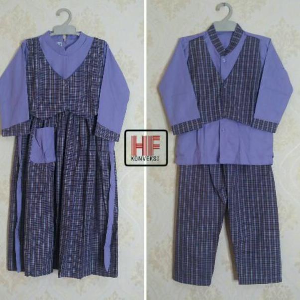 HOT M25 Seragam Muslim Anak Tk / Baju Muslim Gamis TK Ungu Rompi kotak ↛