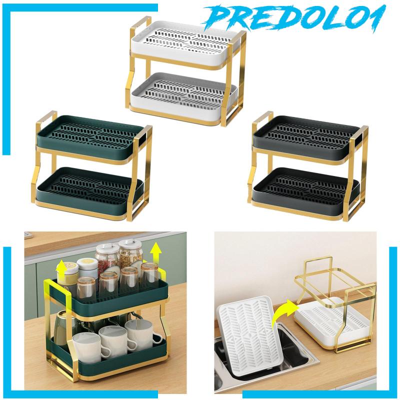 [Predolo1] Rak Organizer Meja Dapur Double Layer Dengan Nampan Tiris