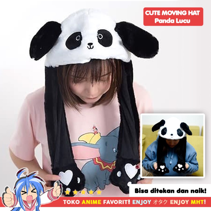 Topi Moving Ear Korea Cute Kelinci Pikachu Panda Husky Stitch Ayam Unicorn Babi Gajah Telinga