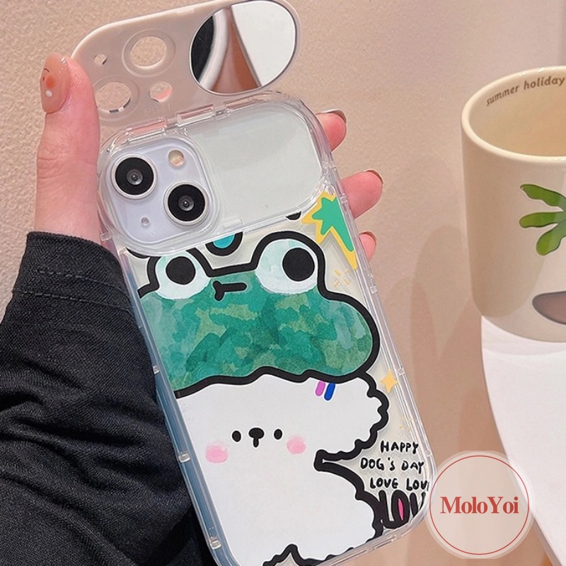 IPHONE Flip Make Up Mirror Case Kompatibel Untuk Iphone14 11 12 13 Pro MAX XR 7 8 14 Plus X XS MAX SE 2020 Graffiti Lucu Kartun Hewan Kodok Anjing Kelinci Soft Case