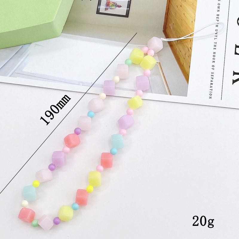 Rantai Manik-Manik Kubus Warna Ice Cream Lucu Untuk iPhone Android OPPO VIVO Huawei Xiaomi Redmi Samsung Semua Ponsel Earphone Case Gelang Tali Anti Hilang