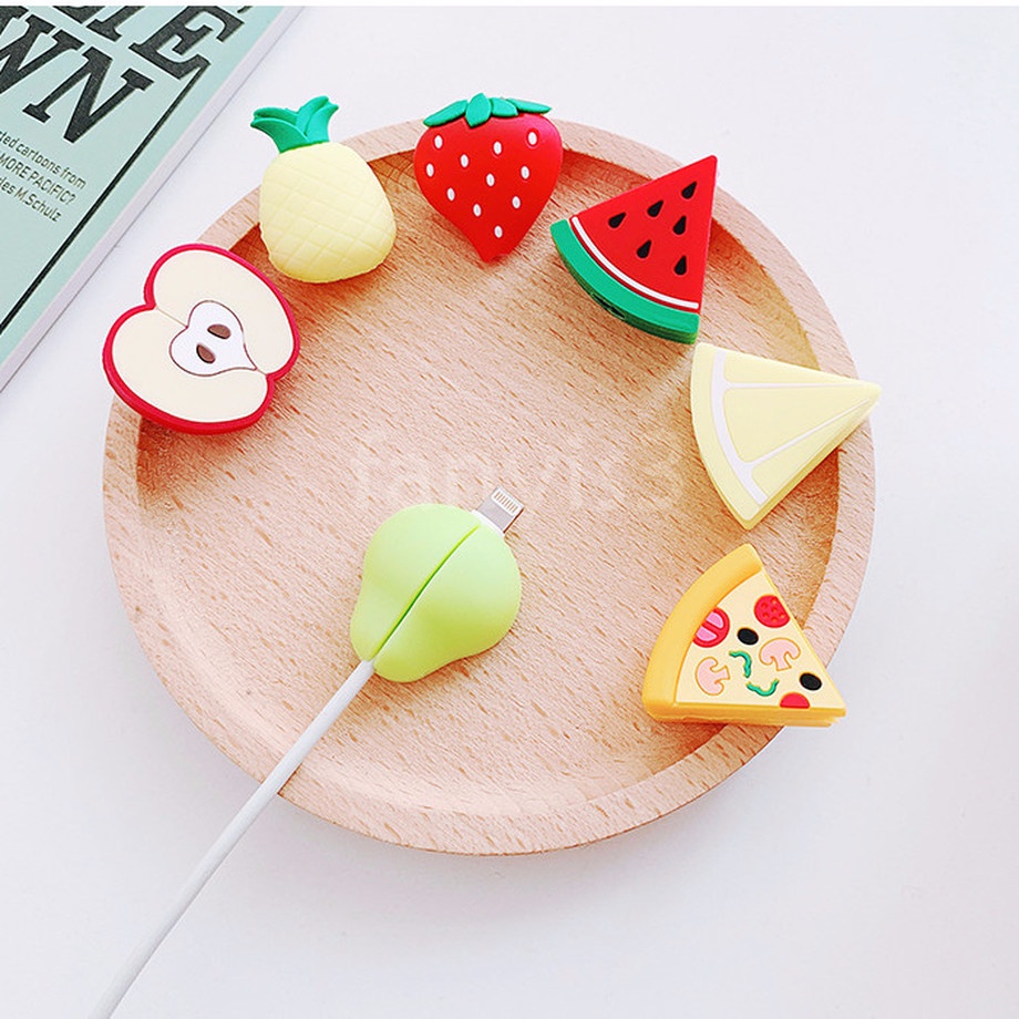 Case Pelindung Kabel Data Usb Desain Kartun Buah Bahan Silikon Anti Jatuh Untuk For Iphone Android