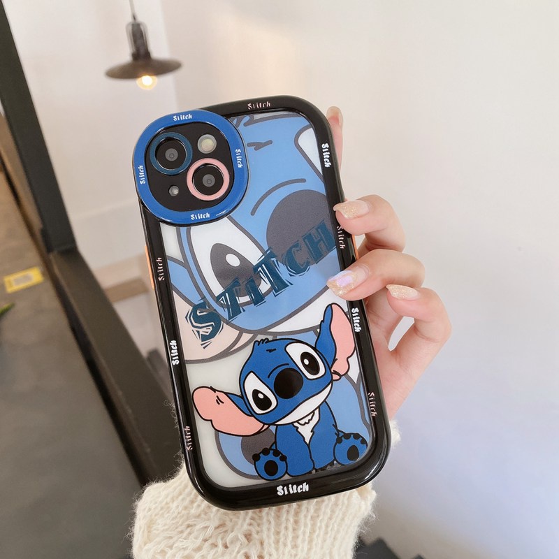 1PC PCasing hp iPhone Puff Case IPhone 11 12 13 14 Pro Max Soft Phone Case Cute Stitch Anime Cartoon Happy Phone Case Cover Bumper