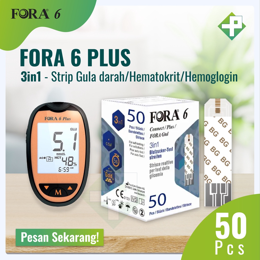 Fora 6 Plus Strip 3 in 1 / Blood Glucose, Hematrocit &amp; Hemoglobin 25's